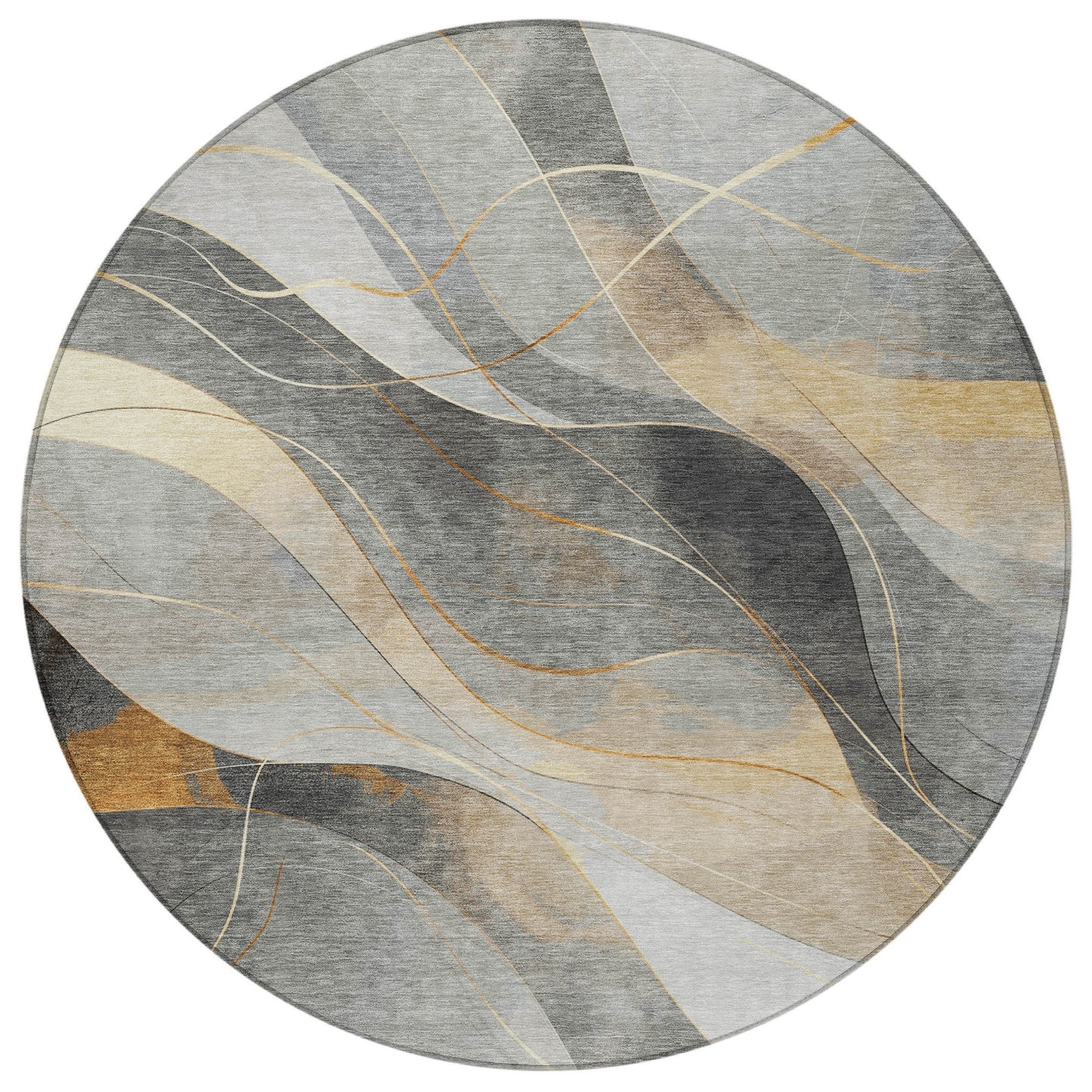 8' Gray Silver And Rust Round Abstract Washable Indoor Outdoor Area Rug-4