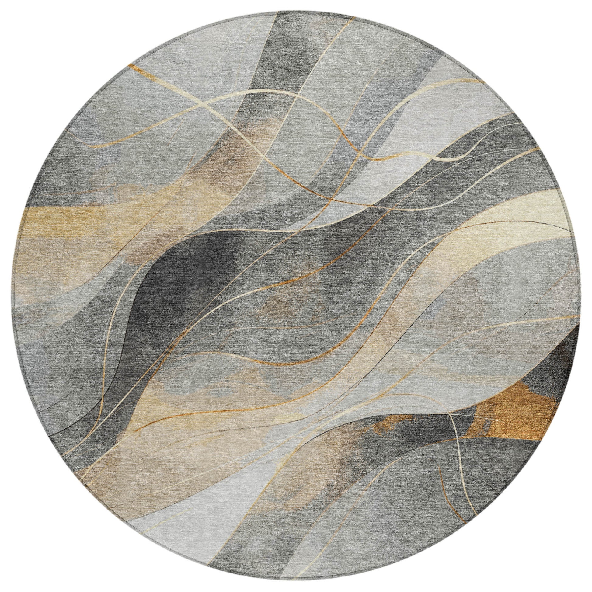 8' Gray Silver And Rust Round Abstract Washable Indoor Outdoor Area Rug-1