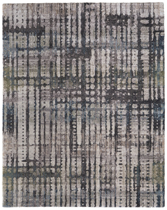 10' X 13' Gray Black And Ivory Abstract Distressed Area Rug-1